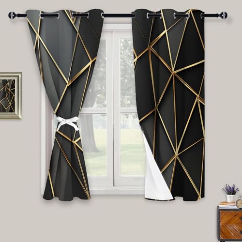 Rideau occultant luxe marbre or et noir chic pour salon raffiné