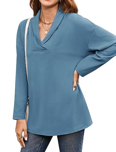 Image of Women's Long Sleeve Tops Fall Shawl Neck Tunic Tops for Leggings Casual Blouse Sweatshirt