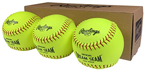 Rawlings C12RYLAH softballs oficial ASA Dream Seam Fastpitch (caixa com 3), amarelo, tamanho 30,5 cm