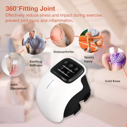 Knee Massager, Cordless Knee Massager with Powerful Infrared Heating and Vibration, Smart Heated Brace for Joint Pain Relief, Stretched Ligament Muscles Injuries, Rechargeable, LED Touch Screen