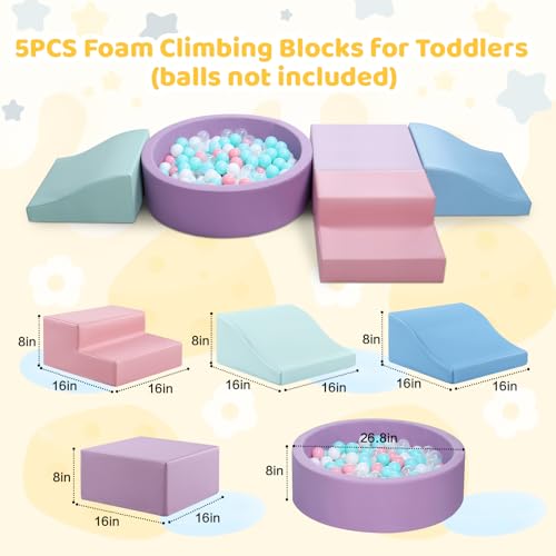 Hoohtoot Foam Climbing Blocks for Toddler: with 4-Piece PU Leather Climbing Toys and a Ball Pit - Foam Ball Pit for Toddlers - Climbing Toys Indoor for Kids Crawling (Purple Climbing Blocks)