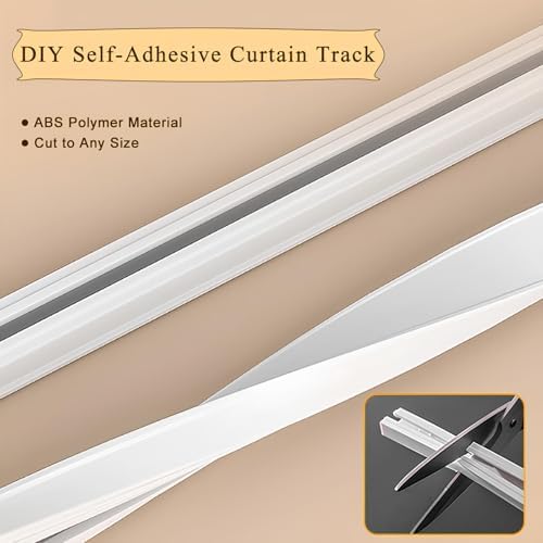 Self-Adhesive No-Drill Ceiling Track for Easy DIY Drapery Installation, Wall & Ceiling Sliding Rail for Bathroom, Bedroom, RV, Room Divider - White, 65cm/2.1ft