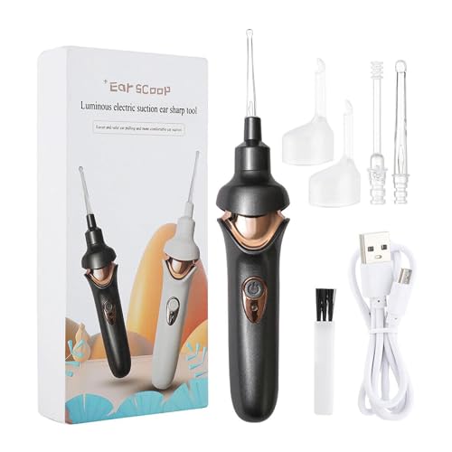 HUTENT 4-in-1 Multifunctional Painless Ear Cleaning Kit, Electric Ear Pick with Lighting, Painless Vacuum Ear Wax Pick Cleaner Remover, Professional Earwax Extraction Set for Kids and Adults (Black)