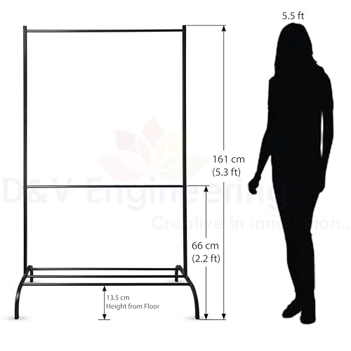 Image of D&V Engineering Heavy-Duty Metal Clothes Rack, Freestanding Garment Rack with Bottom Storage Shelf, Single Rail Clothing Organizer Stand for Bedroom, Entryway & Living Room, 41x94.5x161 cm