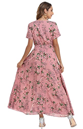 Image of VintageClothing Women's Floral Maxi Dresses Boho Button Up Split Summer Casual Long Dress Beach Party Dress