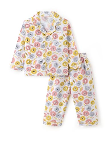 Image of Girls Premium Cotton Full Sleeves Printed Nightsuit Set | Collar Style Night Dress for Girls | Soft & Breathable Pajama Set | Trendy Kids Sleepwear & Nightwear