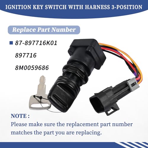 Image of 87-897716K01 Ignition Key Switch with Harness 3-Position Fit for Mercury Marine Quicksilver Outboard Motor 8M0059686 897716 Boat Engine Key Switch