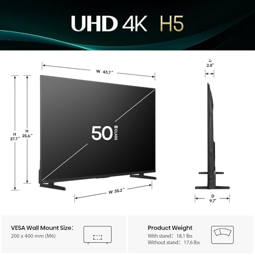 Hisense 50-Inch Class H5 Series 4K UHD HDR Google Smart TV (50H5BG, 2025 Model) - Dolby Vision Gaming, HDR 10, Motion Rate 120, AI Upscaler, DTS Virtual X, Game Mode Plus, Google Assistant Built-in - Image 2