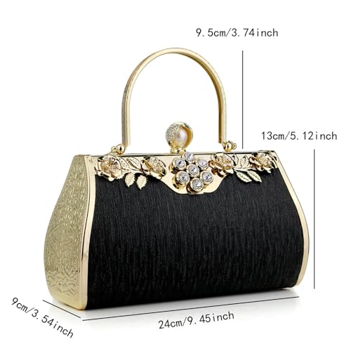 Sacs de soirée dorés luxe avec strass et imprimé fleuri chic