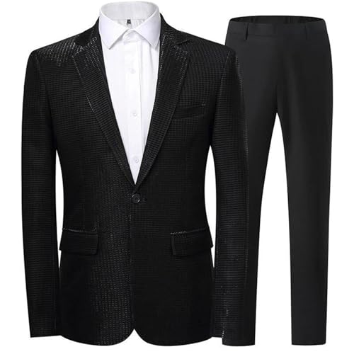 Men's Korean Style 2 Piece Suit Set Groom Wedding One Button Plaid Blazer Business Formal Vest Trousers Outfit3