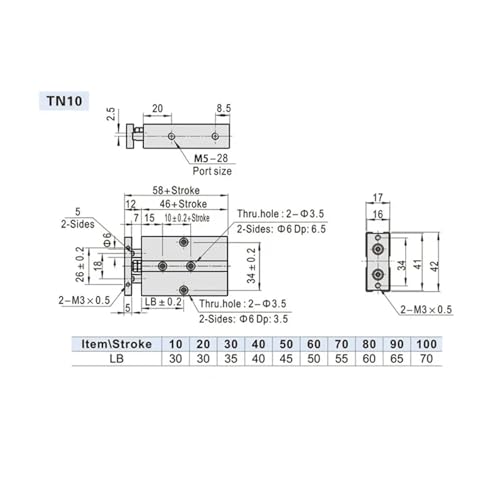 Vérin pneumatique TN double tige en alliage d'aluminium pour machines de haute précision