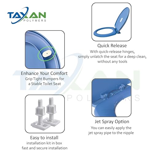 Image of TAXAN Blue EWC Toilet Seat Cover (17 x 14.5 in) | Oval Shape, PVC Western Commode Seat with Lid | High Glossy Finish, Sleek Design, Non-Soft Closing Commode Seat Cover with Installation Kit