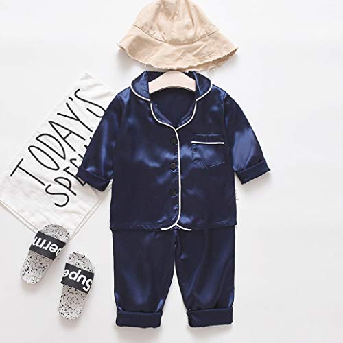 Baby Girls Boys S𝗶𝗹k Pa𝗷amas Set Long Button T Shirt Top Pants P𝗝s Slee𝗽wear Kids Toddler Stain N𝐢ghtwear Pocket2