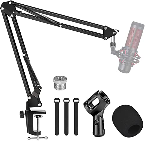 GLEAM Bras de microphone – Support de microphone avec perche de suspension en ciseaux avec mousse et adaptateur
