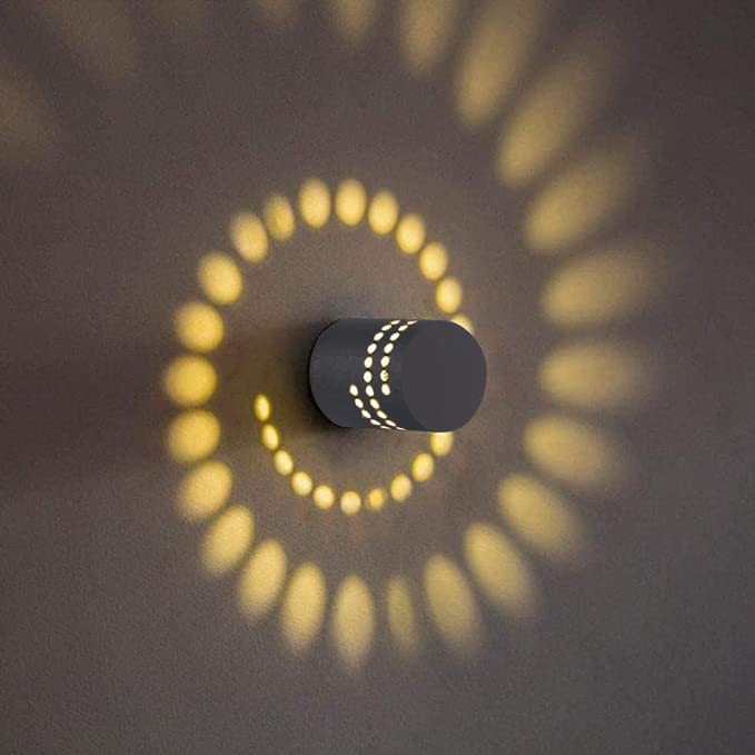 Blissbells LED 5W Interior Wall Light Metallic Body with Spiral Decorative Theme (Warm White) Led Wall Light Black, LED Outdoor Waterproof Exterior Wall Light Fixture Lamp (Round, Pack of 1)