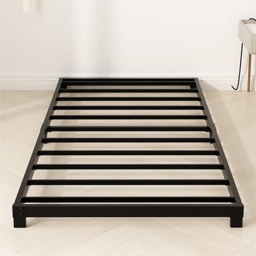 YUSENHEEI 4 Inch Twin Bed Frames, Heavy Duty Metal Platform Low Bed Frame Twin, No Box Spring Needed, Noise Free, Easy Assembly, Black