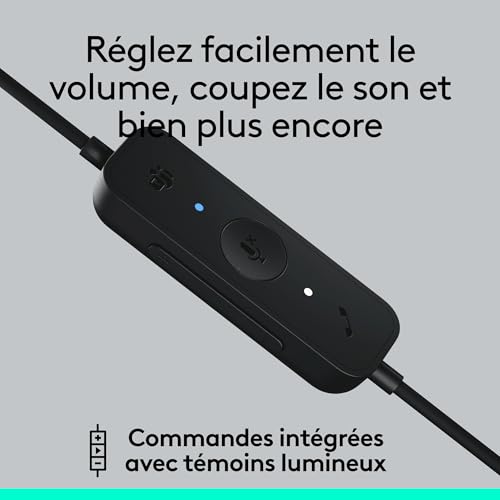 Logitech H570e, Casque USB avec Microphone pour PC et Mac, Casque Filaire USB-A avec Son stéréo, micros Anti-Parasite et Commandes intégrées, certifié pour Microsoft Teams, Noir