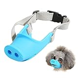 HOWWFALY Silicone Dog Muzzle, Soft Muzzle for Small Medium Dogs Poodle Corgi Dachshund，Pig Mouth Shape Breathable Dog Mouth Covers to Prevent Bite Chew and Call with Adjustable Strap(Blue, Small)