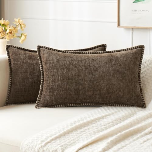 MIULEE Decorative Lumbar Throw Pillow Covers 12x20 Inch Brown 2 Pack