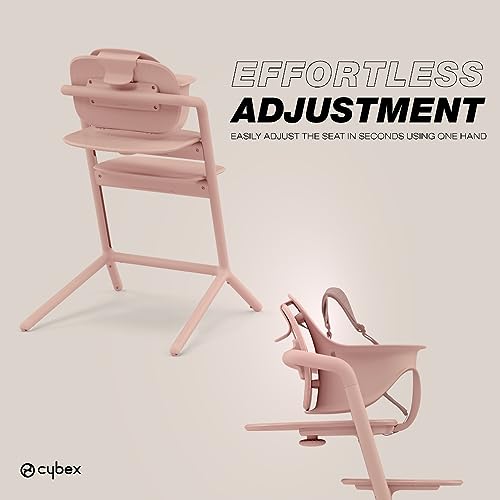 Image of Cybex LEMO High Chair 3-in-1 Set with Baby Set + Snack Tray - Modern Design, One-Hand Depth & Height Adjustment & Anti-Tip Wheels - from 6 Months, Convertible to Adult Chair, Pearl Pink