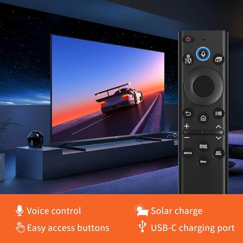 Image of Solar Voice Remote Control for Samsung Frame Smart TVs Compatible for Samsung 2021-2025 Crystal QLED 4K 8K Smart TVs Series, 4 Shortcut Buttons, BN59-01385A Black
