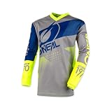 O'Neal | Camisa de Manga Larga de Mountainbike | MTB DH FR | Material Transpirable, protección Acolchada para los Codos | Element Youth Jersey Factor | Niños | Gris, Azul y Amarillo neón | Talla M