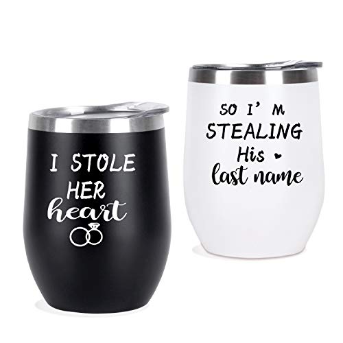 Couple Wine Tumbler Set, Funny Engagement Wedding Wine Tumbler Set, Funny Bridal Shower Gifts for Couple Newlywed Him Her Fiance Fiancee