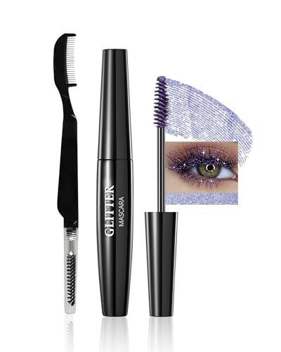Blue Glitter Mascara,Shimmer Sparkle Diamond Colored Mascara for Eyelashes Define Long Lasting Curling,Multi-Use Shimmer Voluminous Colorful Máscara Party Stage Use Eyes Makeup for Women-03