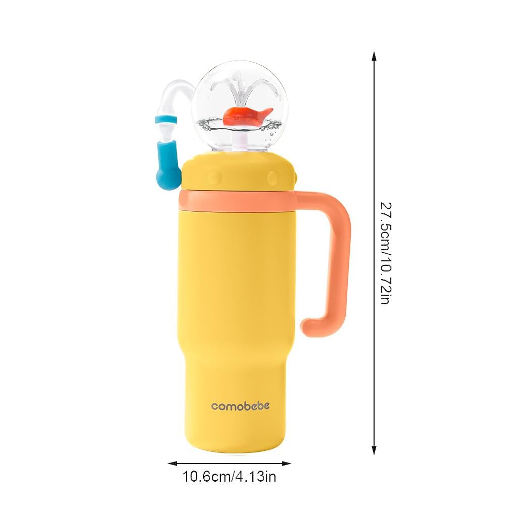 Fontaine 3D en acier inoxydable avec poignée, motif baleine, gobelet anti-fuite de 710 ml, pour enfants et adultes, comprend deux couvercles et fonction baleine
