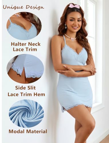 Image of Avidlove Womens Nightgown Sexy Lace Sleepwear V Neck Full Slip Chemise Lingerie Cotton Night Gowns Babydoll Sleepshirt