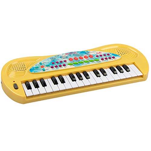 aPerfectLife Kids Piano Keyboard, 32 Keys Multifunction Portable Toy Piano Electronic Music Keyboard Instrument for Early Learning Educational (Yellow)