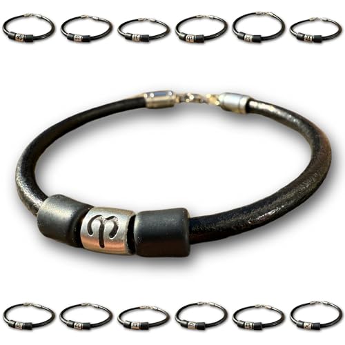 HANA LIMA Lederarmband Sternzeichen Widder – Verstellbares Armband (anpassbare Größe) für Herren und Damen – Handgefertigter Schmuck – Perfekte Geschenkidee – Minimalistisches Design