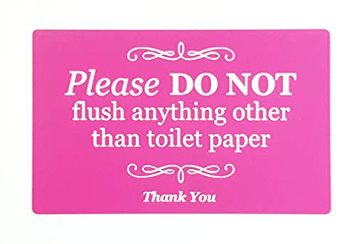 Elegante cartel autoadhesivo rosa, placa para inodoro, baño, W.C, tanque séptico – Por favor, no enjuague nada más que papel higiénico.