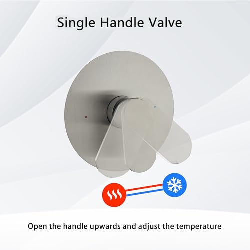 SUBEIXI Shower Mixer Valve Kit, Single Function Round Shower Handle Valve, Wall Mount Faucet Shower Rough-In Valve Bathroom Trim Kit, Brushed Nickel