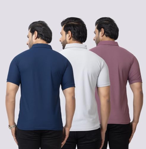 Image of HANABY Men's Summer Polo Solid Half Sleeves Polycotton T-Shirt | Collar Breathable and Comfortable T-Shirt (Pack of 3)