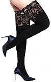 Moon Wood Thigh High Stockings for Women 6.88Inch Silicone Lace Top Stay Up 55D Semi Sheer Lingerie Thigh Highs Pantyhose