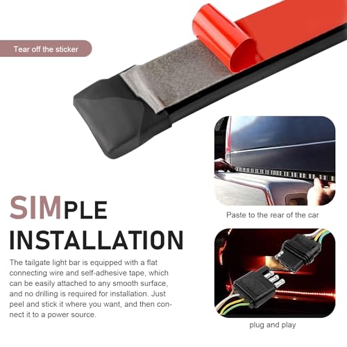Bawkars 60'' Truck Tailgate Light Bar, Triple Row Light Strip with Red Running Brake Signal & White Reverse Light, Universal IP67 Waterproof Light Strip for Most Cars (Multicolored) by Bawkars - Image 4