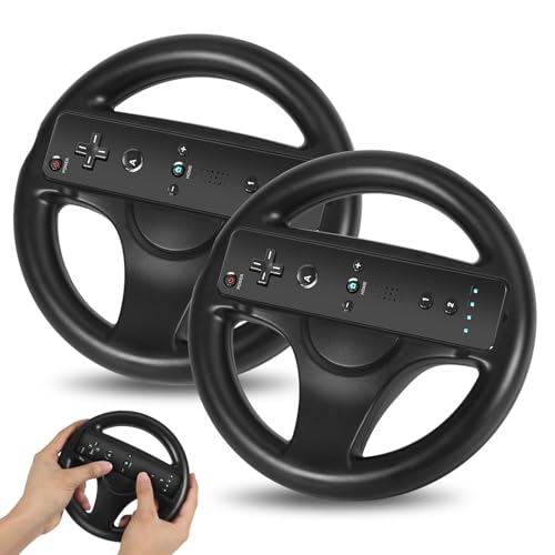 GLCONN Steering Wheel for Wii Remote Controller - Steering Wheel for Mario Kart - Racing Wheel for Nintendo Wii Games - Wii and Wii U Game Accessories - 2 Pack