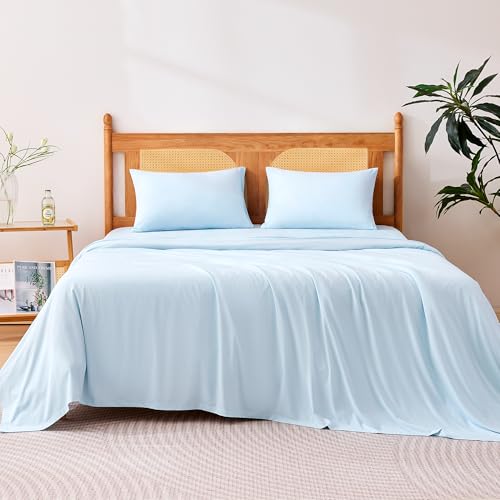 Amazon Basics Cooling Sheets, 4 Piece 100% Recycled Polyester Bed Sheet Set for Hot Sleepers,...