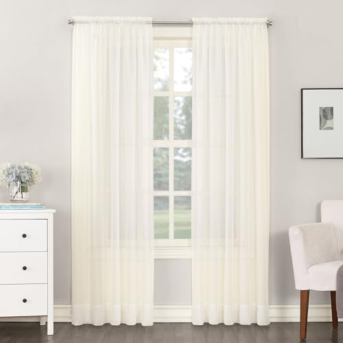 Image of No. 918 Emily Sheer Voile Rod Pocket Curtain Panel, 59 inch x 63 inch, Eggshell