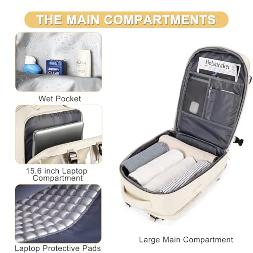 Image of Beige Large Travel Backpack For Women Men Airline Approved Personal Item Backpack For Airlines Carry On Backpack Flight Approved Waterproof Backpack For Traveling On Airplane Weekender Travel Bag