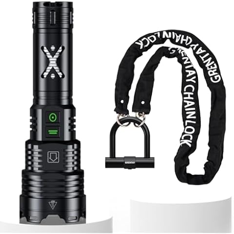 Grentay Super Bright Rechargeable Flashlights &Bike Chain Lock, 5 Feet/160cm Heavy Duty Anti Theft Bicycle Chain Lock Cover