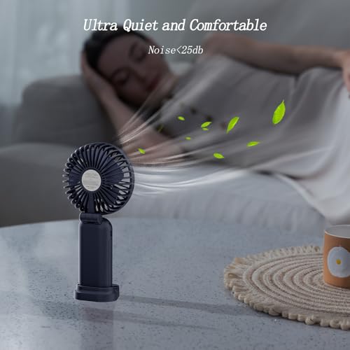 Image of GOCKERA Portable Fan, 4200mAh Battery Operated Fan, 5 Speeds&Digital Display, Makeup Fans for Women with Base, 180Foldable 3in1 Handheld /Neck /Desk Fan for Outdoor Indoor,Ultra Quiet (Blue)