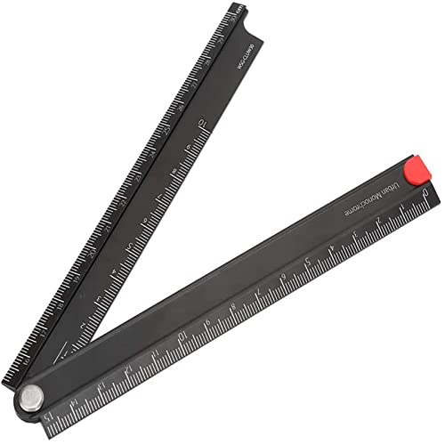 LANTRO JS - Regle Pliante, Metallique Règles Règle en Alliage d'aluminium Pliante 0-300mm Règle Simple Pliante à 90 ° Règle de Papeterie en Métal Cover