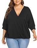 IN'VOLAND Women Plus Size Tops-Wrap Blouse V Neck Front Drape Tops Casual Loose Shirt (16W-24W)...