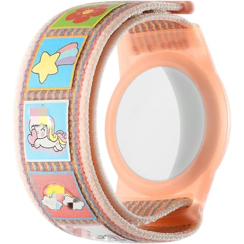 Brazalete para Airtag, Nylon + TPU Impermeable Pulsera Caso, los niños GPS Ajustable Banda de Reloj, diseño de Cobertura Completa Tracker Titulares (Caballo Arco Iris)