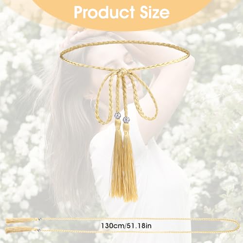 Giantree Tassel Braided Waist Belt for Women, Skinny Tassel Braided Bowknot Waist Rope Belt for Skirt Dress3