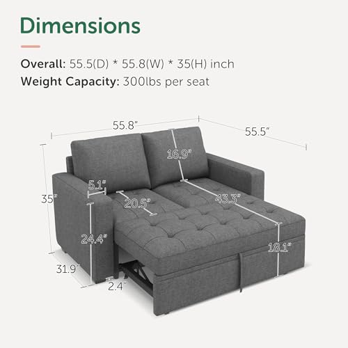 Image of HONBAY Modular Sleeper Sofa with Pull Out Bed Sleeper Loveseat Convertible Sectional Couches for Living Room,Mid Grey
