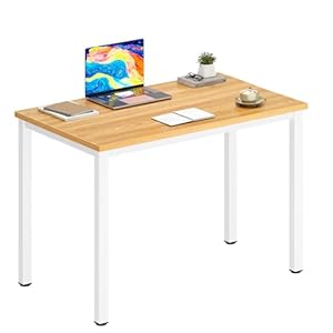 DlandHome 39 inches Small Computer Desk for Home Office Activity Table Writing Table for Small Spaces Study Table Student Laptop Desk,Teak + White, AC3TW