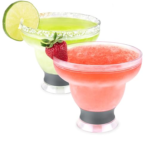 HOST FREEZE Margarita Cocktail Glasses, Frozen Cup Double Wall Insulated Daiquiri Plastic Tumblers Set Fun Tequila Drinking Cups Grey Set of 2